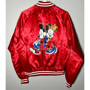 Vintage Nasco 80s Disney Mickey Minnie Satin Bomber Jacket Lightweight Red Large